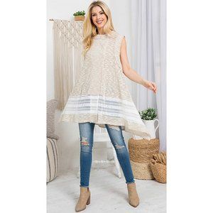 Longline Sleeveless Knit Victorian Ruffle Lace Asymmetric Tunic Top T5517